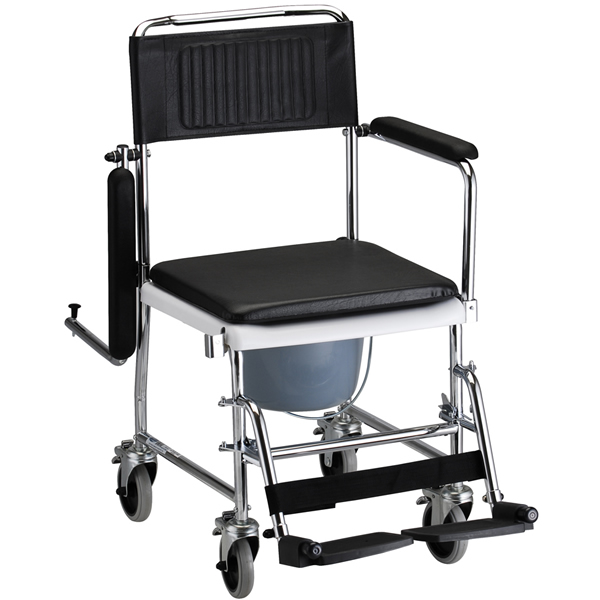 Drop Arm Commode Transport Chair with Wheels